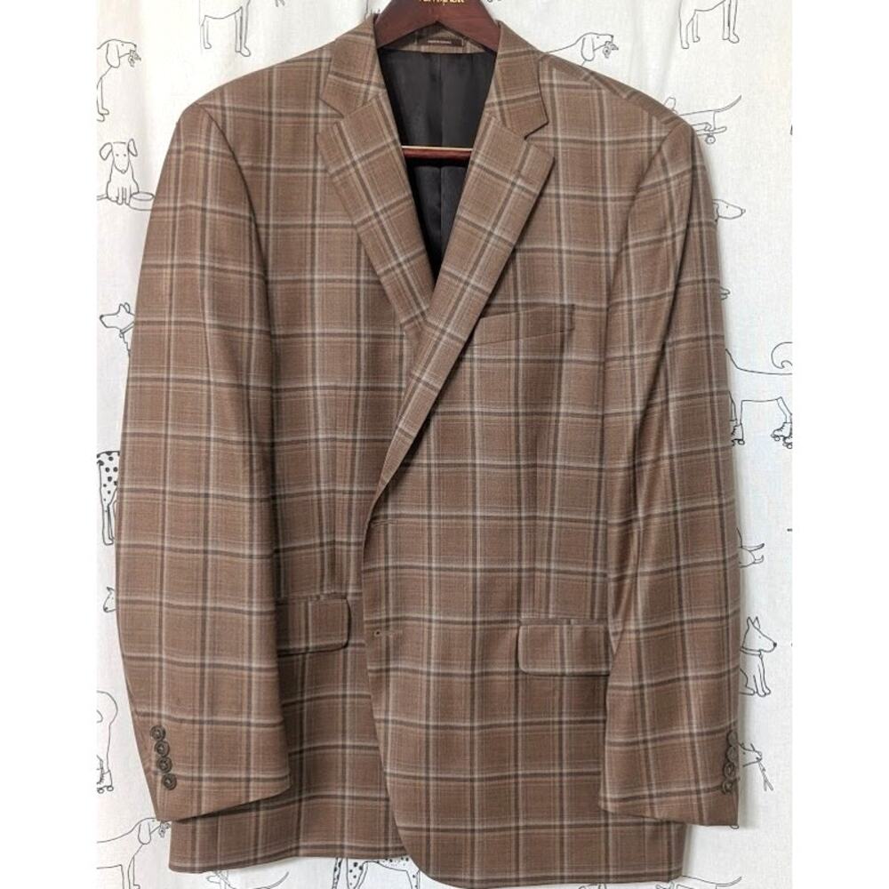 Peter Millar Men Sportcoat Wool Plaid Windowpane Brown Classic Blazer Canada 46T